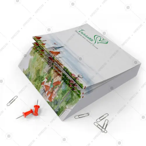 Блок для записей (кубарик) с печатью на скосе.